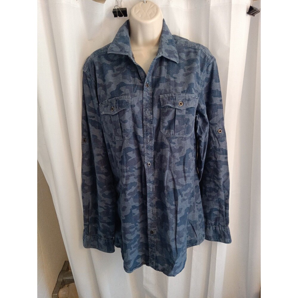 Men's Rock & Republic Camo Button Front Long Sleeve Shirt Sz MT